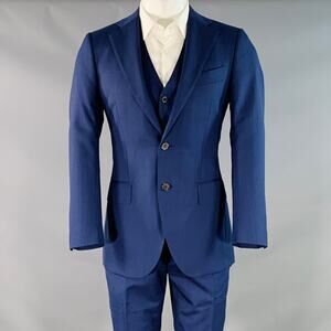 SUIT SUPPLY Size 36 Blue Brown Wool Woven Notch Lapel 3 Piece Suit